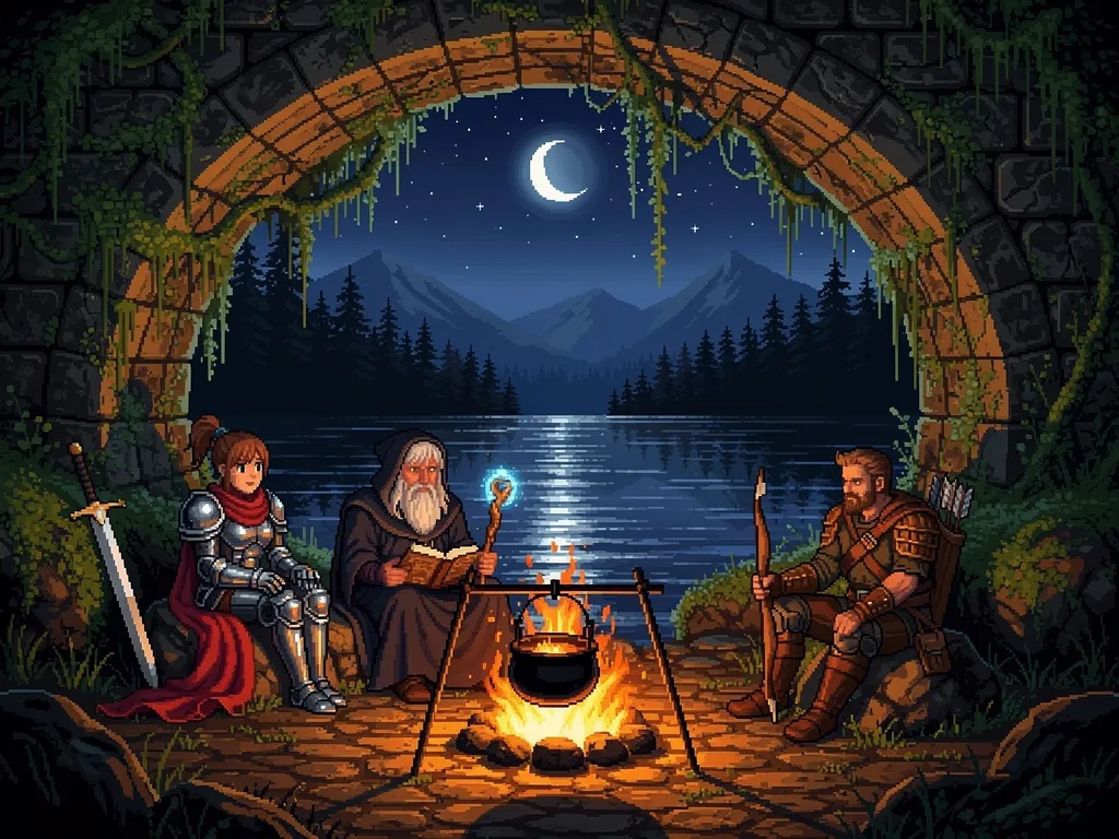 Lagerfeuerszene bei Nacht
